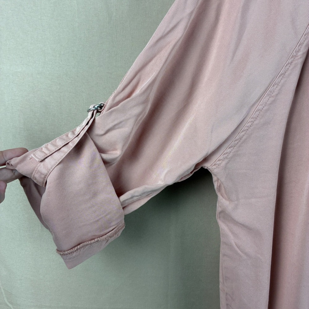 Risen Womens M Tencel Button Up Soft Pink Pocket Shirt Boho Casual Shacket Soft - Picture 8 of 16